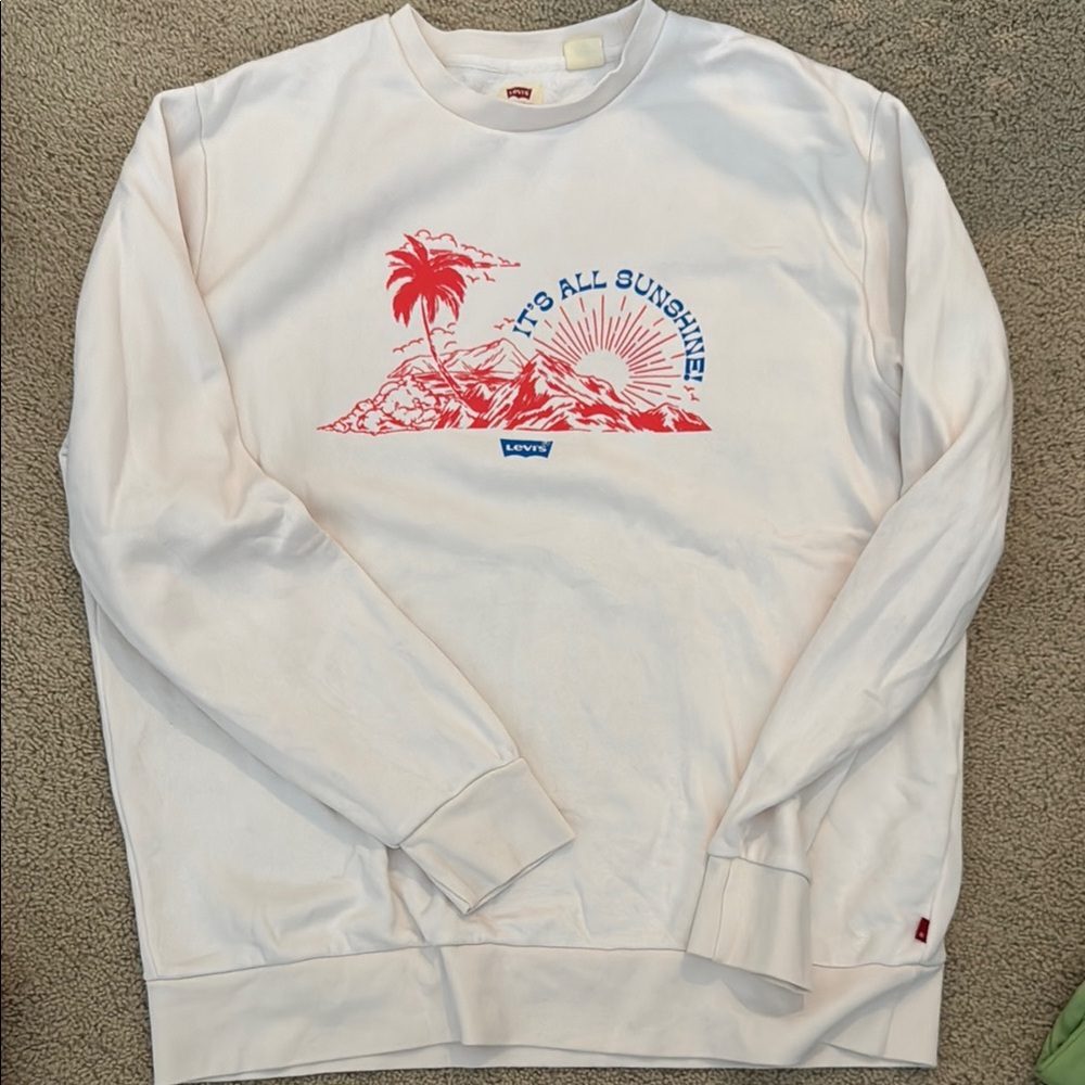 Levi's White and Red Crewneck Sweater with Graphic Design